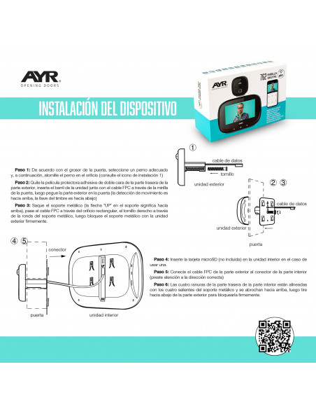 AYR Mirilla Digital 762 VISION Wi-Fi Níquel Mate/Satinado